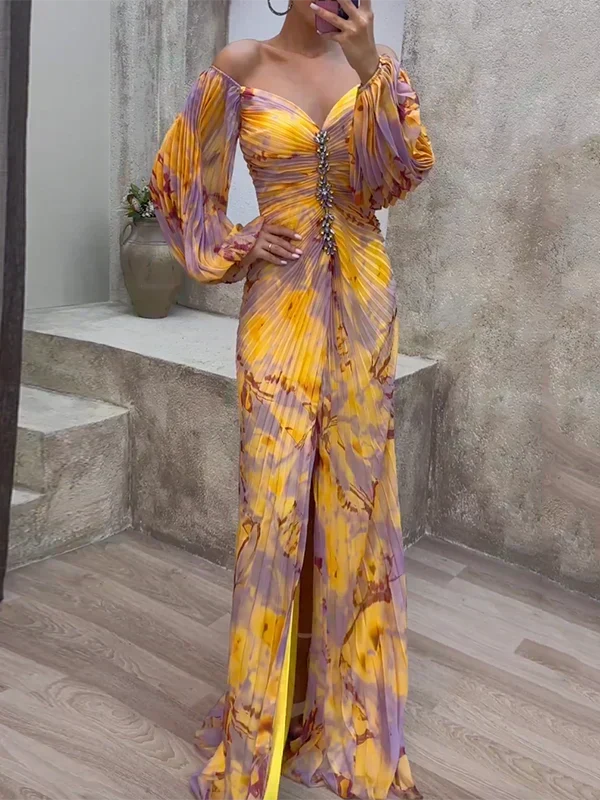 Emily | Graceful Pleated Off-Shoulder Fall Wedding Guest Dress