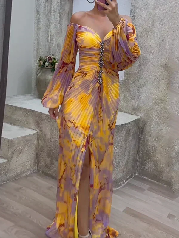 Emily | Graceful Pleated Off-Shoulder Fall Wedding Guest Dress