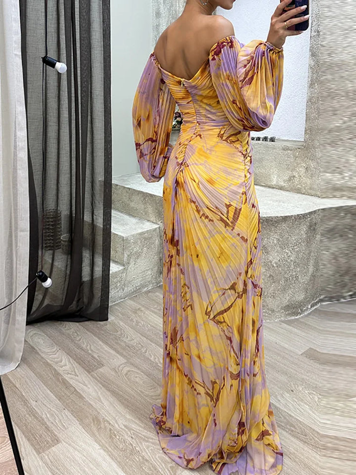 Emily | Graceful Pleated Off-Shoulder Fall Wedding Guest Dress