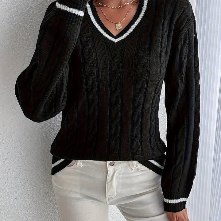 Emily | Polished V-Neck Womens Chunky Cable Knit Pullover