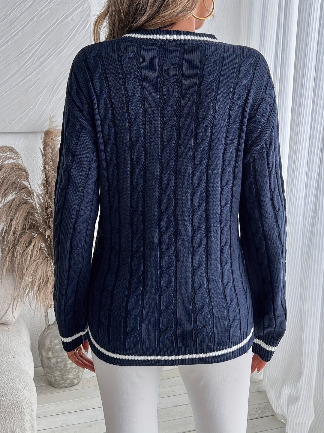 Emily | Polished V-Neck Womens Chunky Cable Knit Pullover