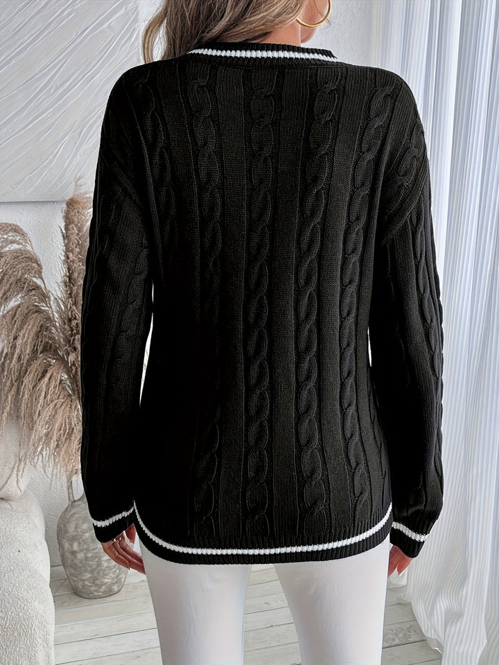 Emily | Polished V-Neck Womens Chunky Cable Knit Pullover