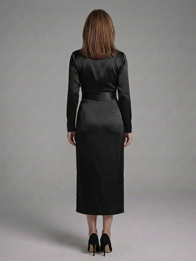 Emily | Timeless Wrap Long-Sleeve Fall Wedding Guest Midi Dress