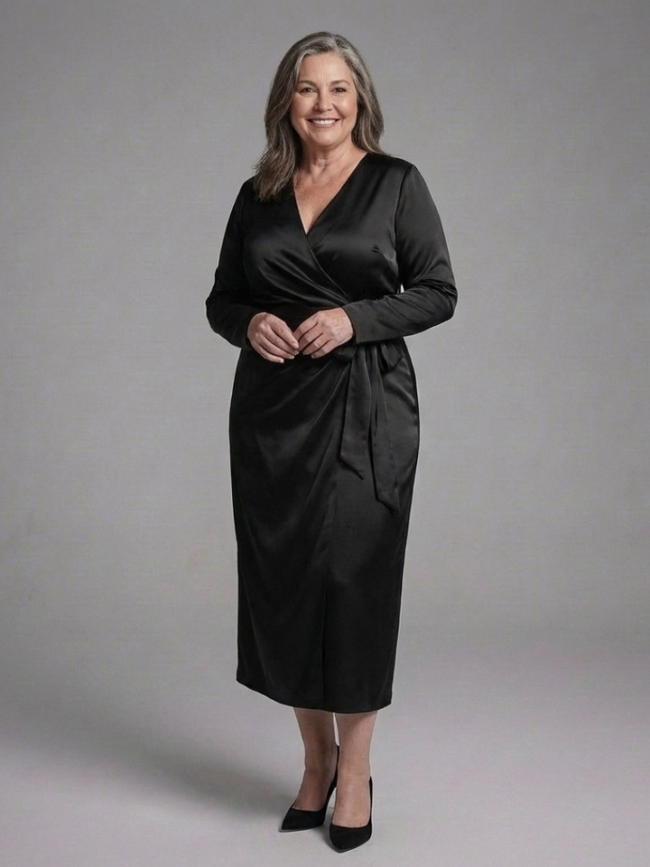 Emily | Timeless Wrap Long-Sleeve Fall Wedding Guest Midi Dress
