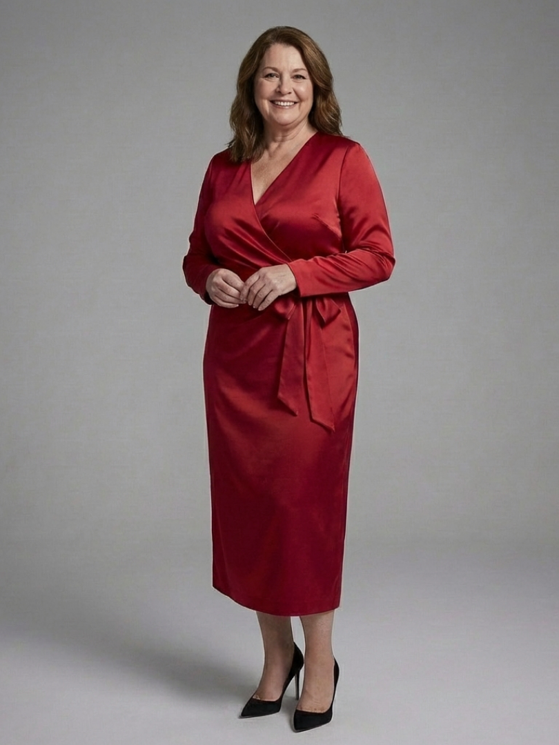 Emily | Timeless Wrap Long-Sleeve Fall Wedding Guest Midi Dress