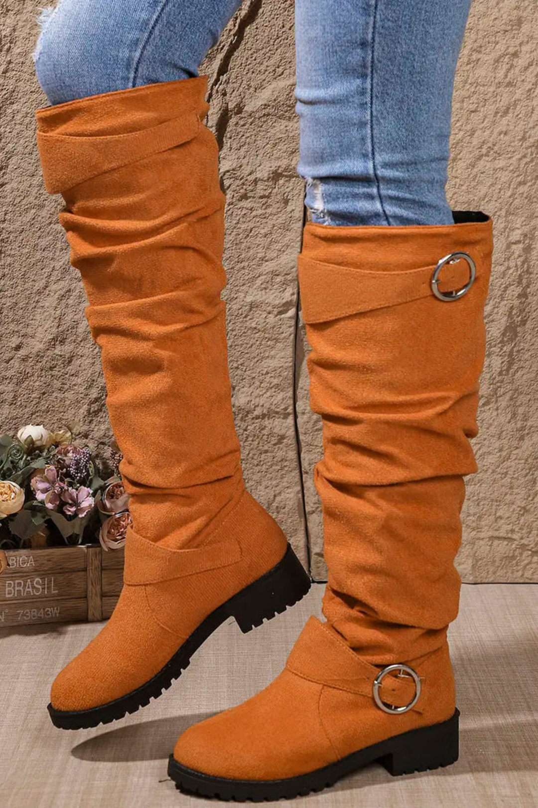 Emma | Chic Slouchy Wide Calf Knee High Boots with Buckle