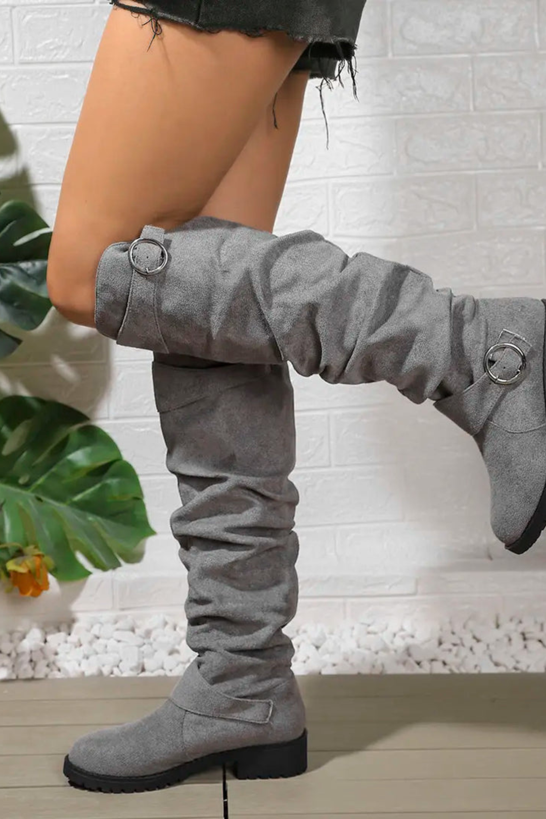Emma | Chic Slouchy Wide Calf Knee High Boots with Buckle