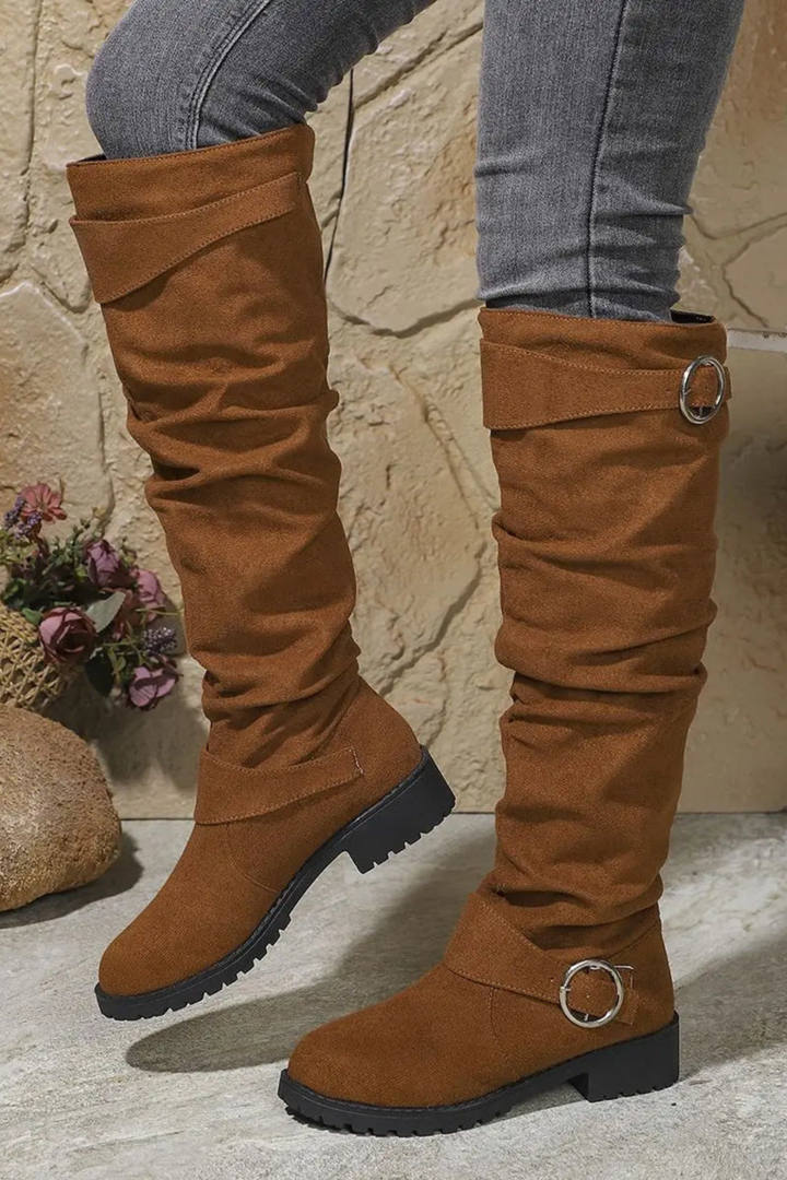 Emma | Chic Slouchy Wide Calf Knee High Boots with Buckle
