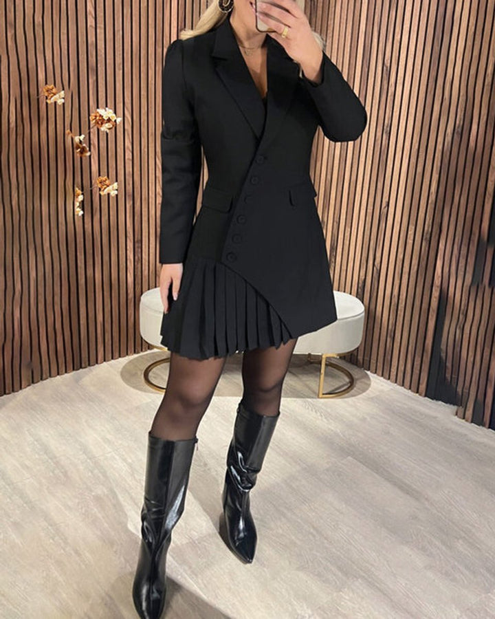 Emma | Chic Tailored Blazer Winter Wedding Guest Dress with Pleated Hem