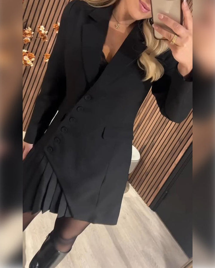 Emma | Chic Tailored Blazer Winter Wedding Guest Dress with Pleated Hem