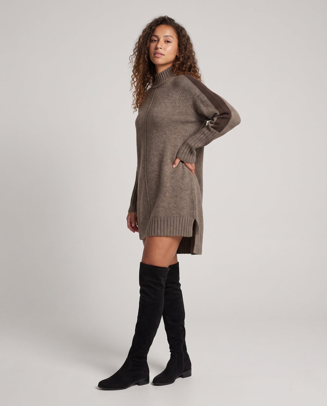 Emma | Cozy Mock Neck Sweater Dress with Ribbed Hem