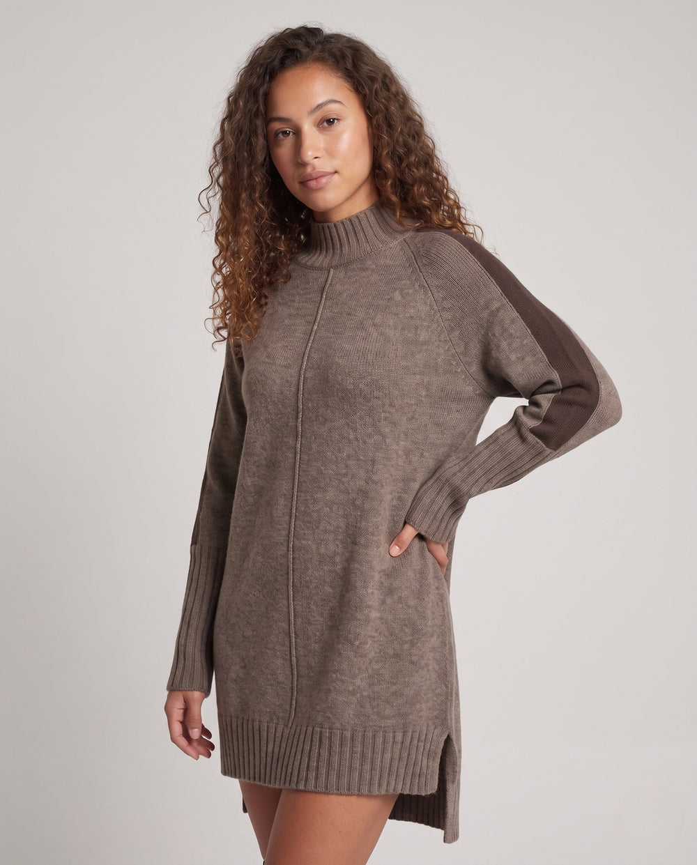 Emma | Cozy Mock Neck Sweater Dress with Ribbed Hem