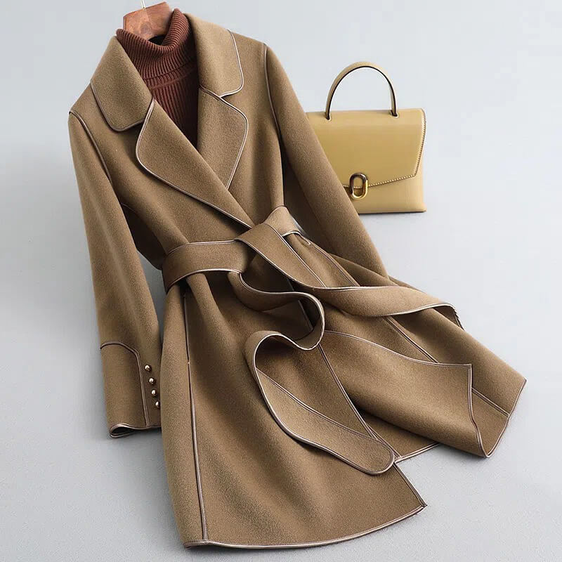 Emma | Graceful Belted Camel Coat with Notched Lapel