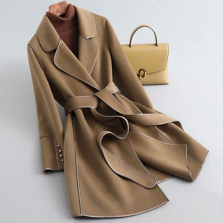 Emma | Graceful Belted Camel Coat with Notched Lapel