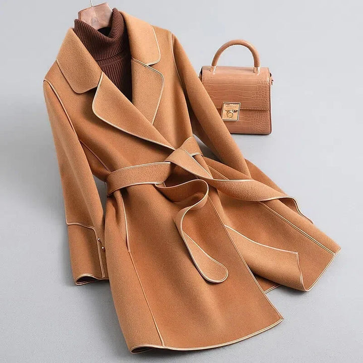 Emma | Graceful Belted Camel Coat with Notched Lapel