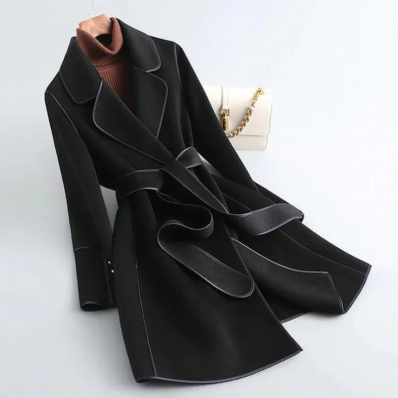 Emma | Graceful Belted Camel Coat with Notched Lapel