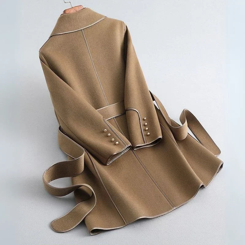 Emma | Graceful Belted Camel Coat with Notched Lapel