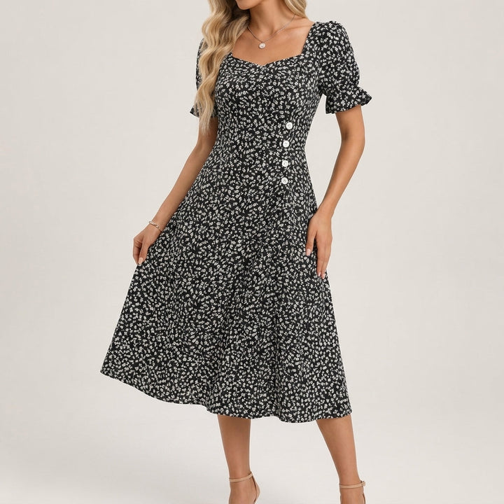 Emma | Polished Ditsy Floral Midi Fall Wedding Guest Dress