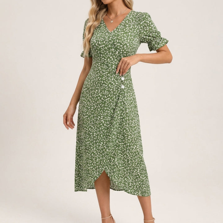 Emma | Polished Ditsy Floral Midi Fall Wedding Guest Dress