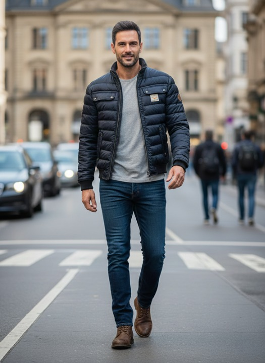 Ethan | Stylish Quilted Bomber Puffer Jacket with Snap Pockets