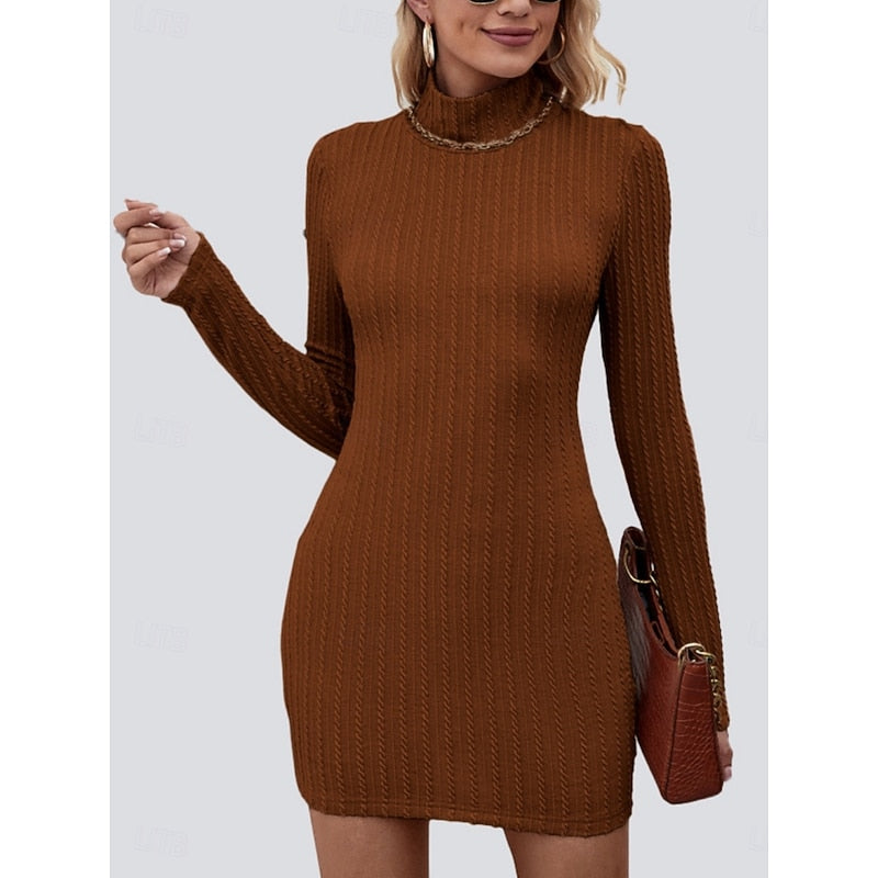 Evelyn | Chic Ribbed Turtleneck Sweater Dress