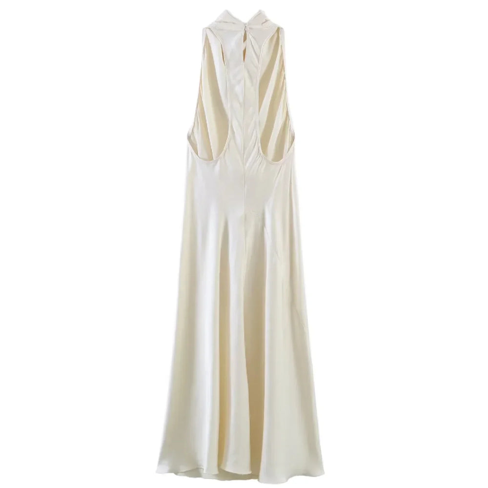 Evelyn | Polished Draped Halter Maxi Holiday Dress
