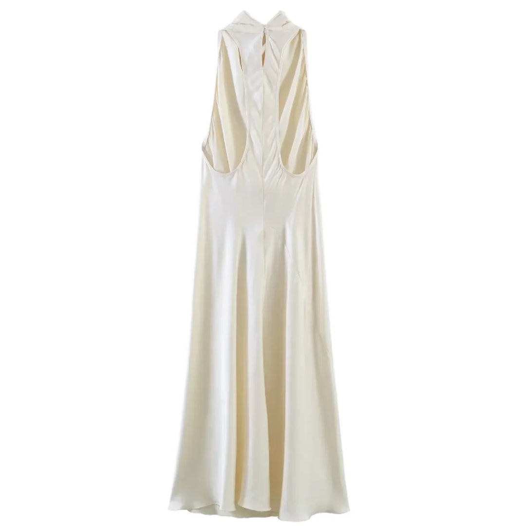 Evelyn | Polished Draped Halter Maxi Holiday Dress