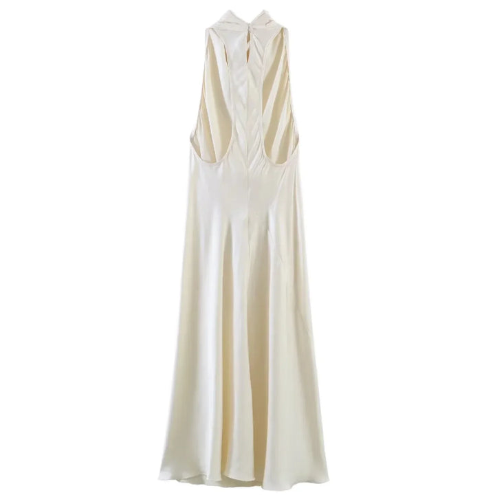 Evelyn | Polished Draped Halter Maxi Holiday Dress