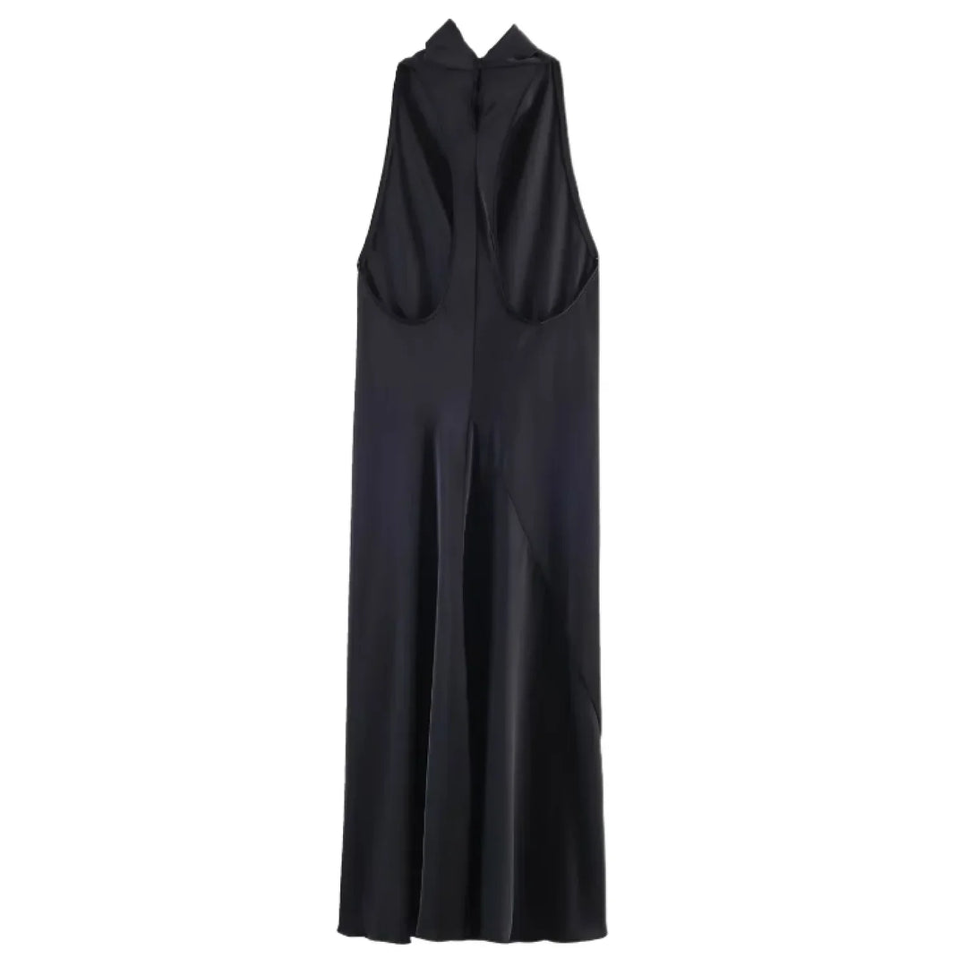 Evelyn | Polished Draped Halter Maxi Holiday Dress