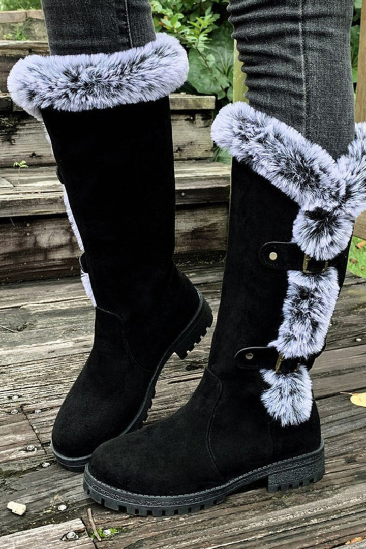 Frances | Elegant Fur-Trim Wide Calf Knee High Boots