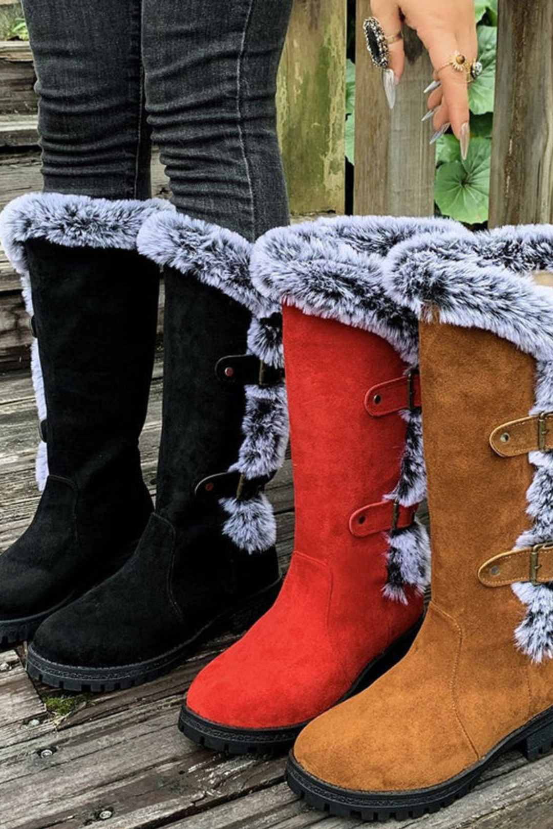 Frances | Elegant Fur-Trim Wide Calf Knee High Boots
