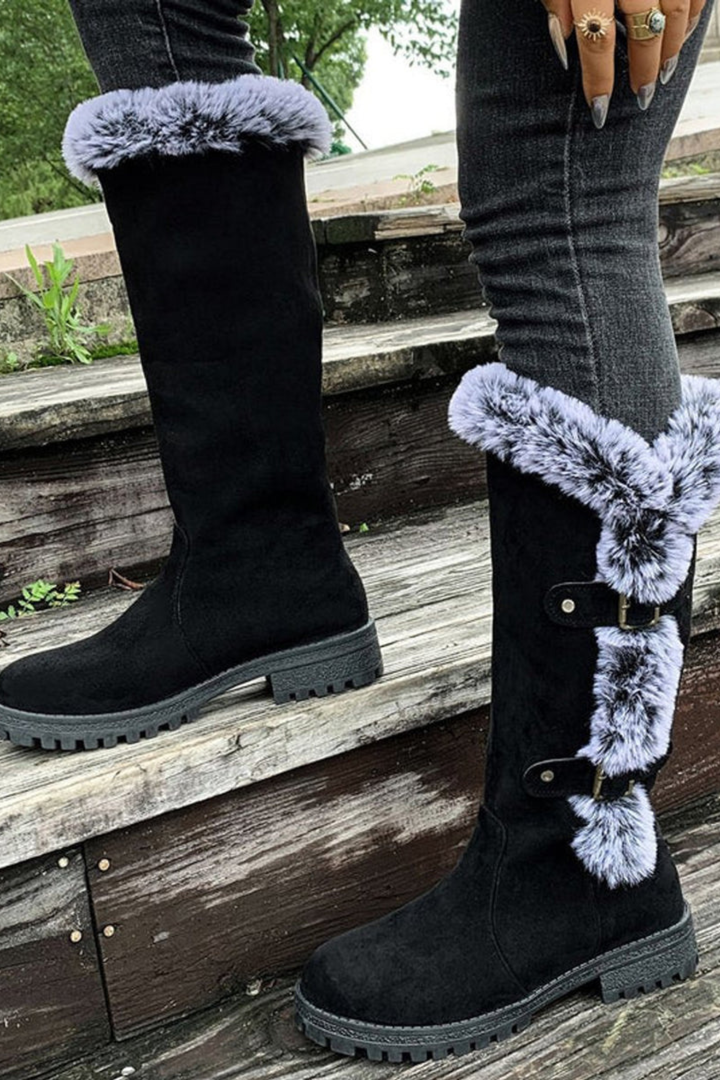 Frances | Elegant Fur-Trim Wide Calf Knee High Boots