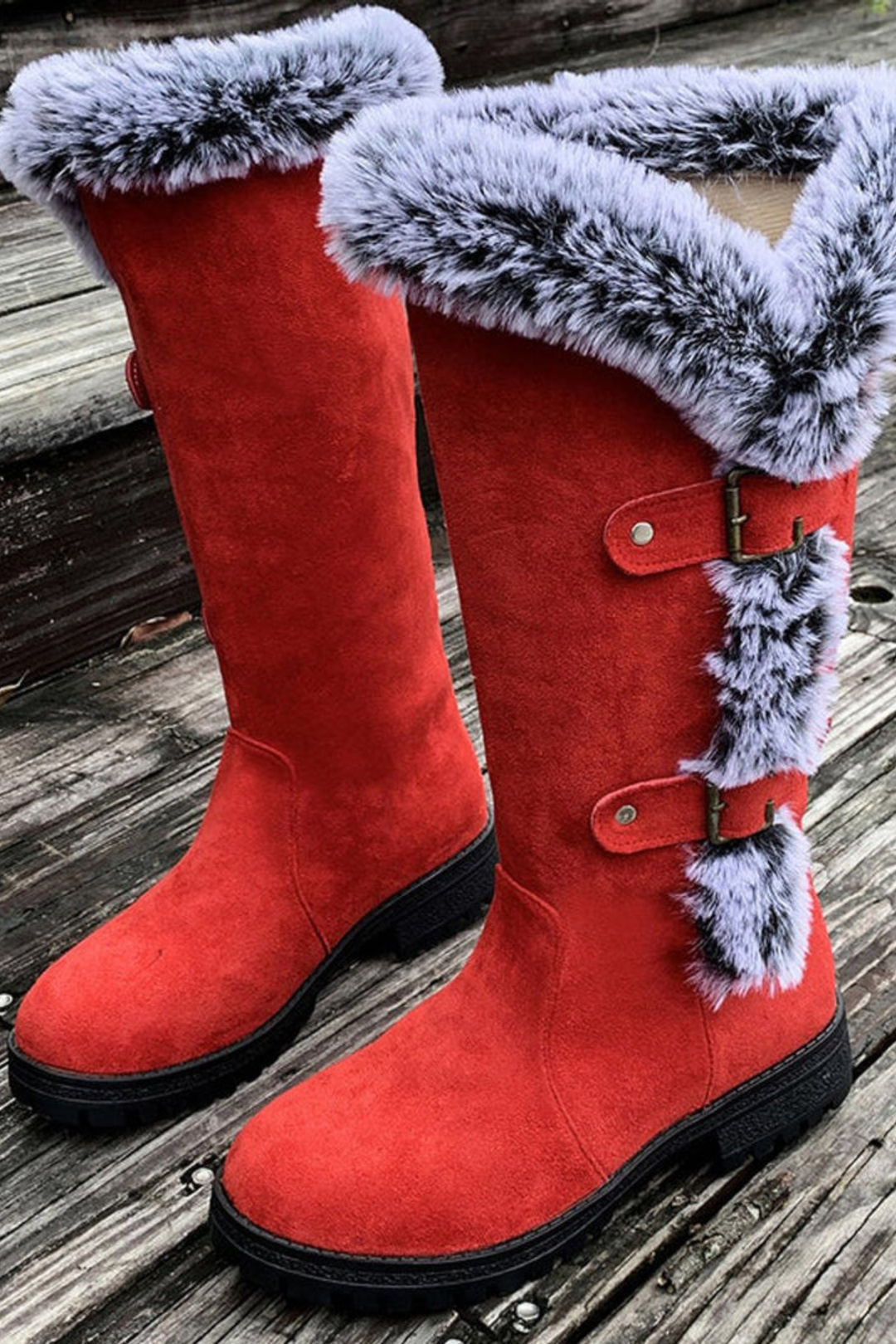 Frances | Elegant Fur-Trim Wide Calf Knee High Boots