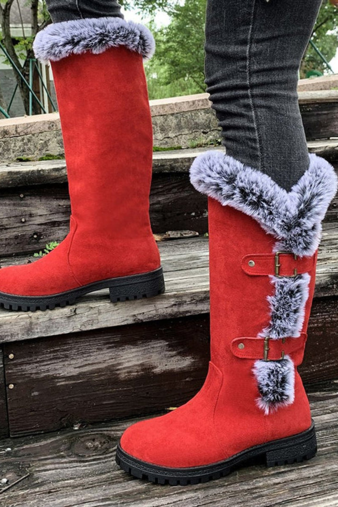 Frances | Elegant Fur-Trim Wide Calf Knee High Boots