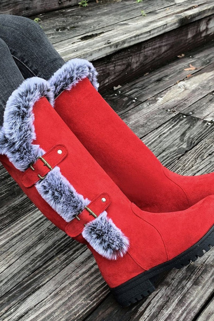 Frances | Elegant Fur-Trim Wide Calf Knee High Boots
