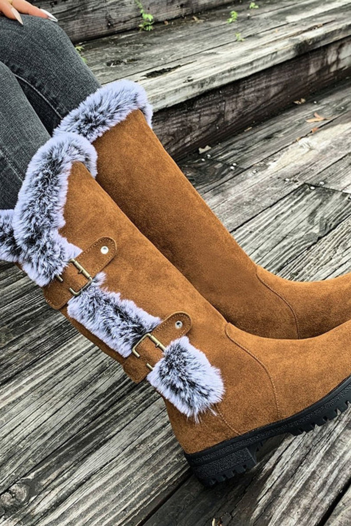 Frances | Elegant Fur-Trim Wide Calf Knee High Boots