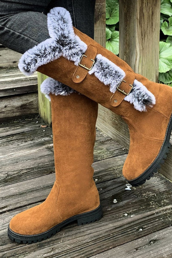 Frances | Elegant Fur-Trim Wide Calf Knee High Boots