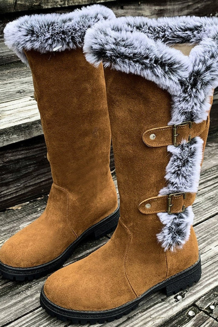 Frances | Elegant Fur-Trim Wide Calf Knee High Boots