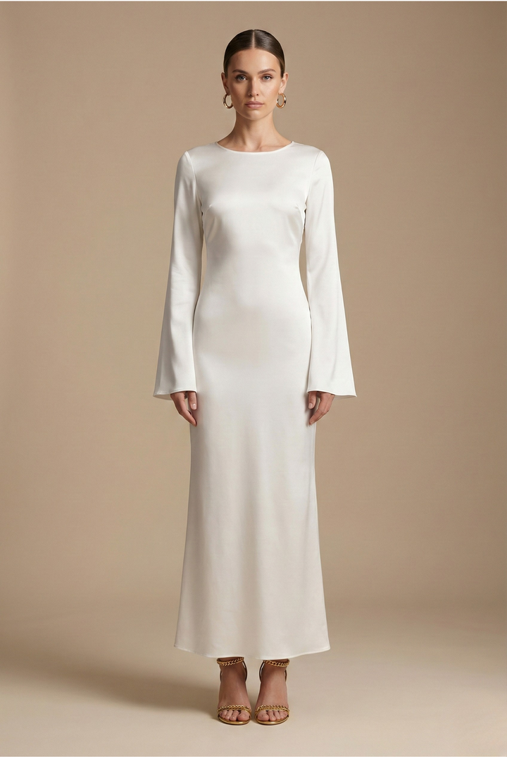 Frances | Stylish Flare Sleeve Fall Wedding Guest Maxi Dress