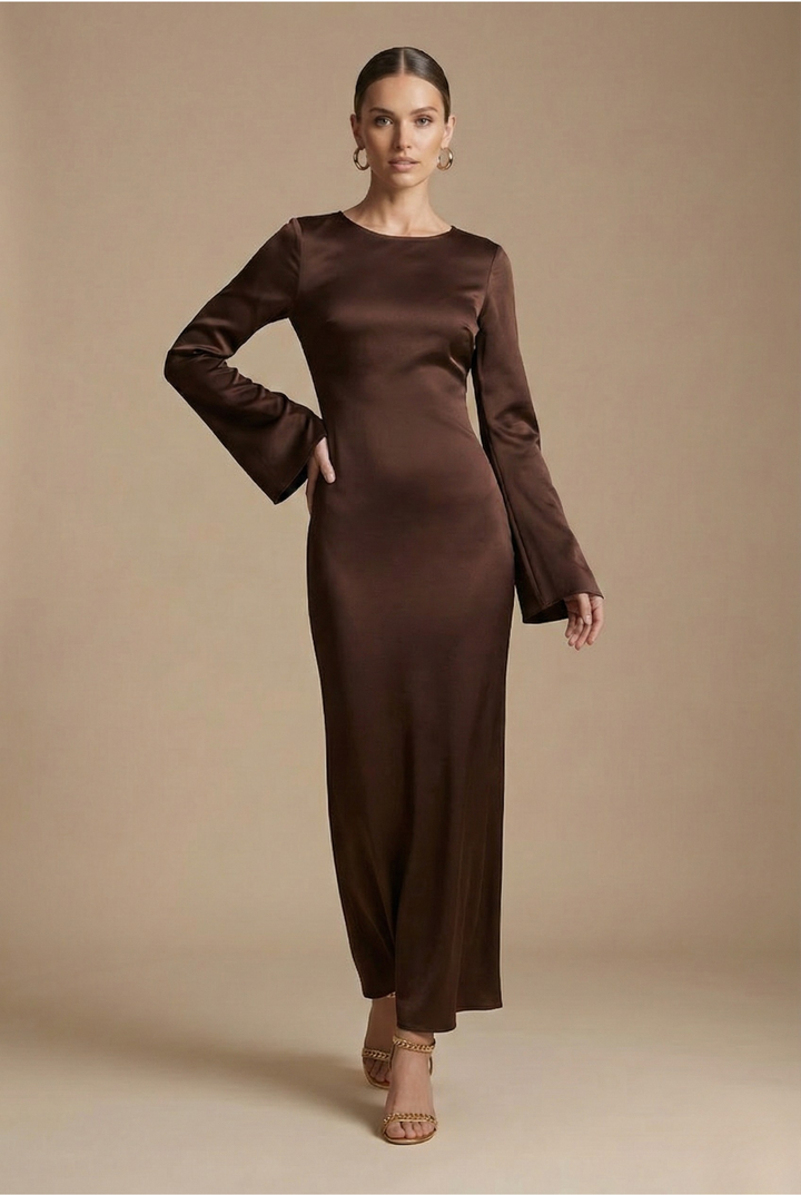 Frances | Stylish Flare Sleeve Fall Wedding Guest Maxi Dress