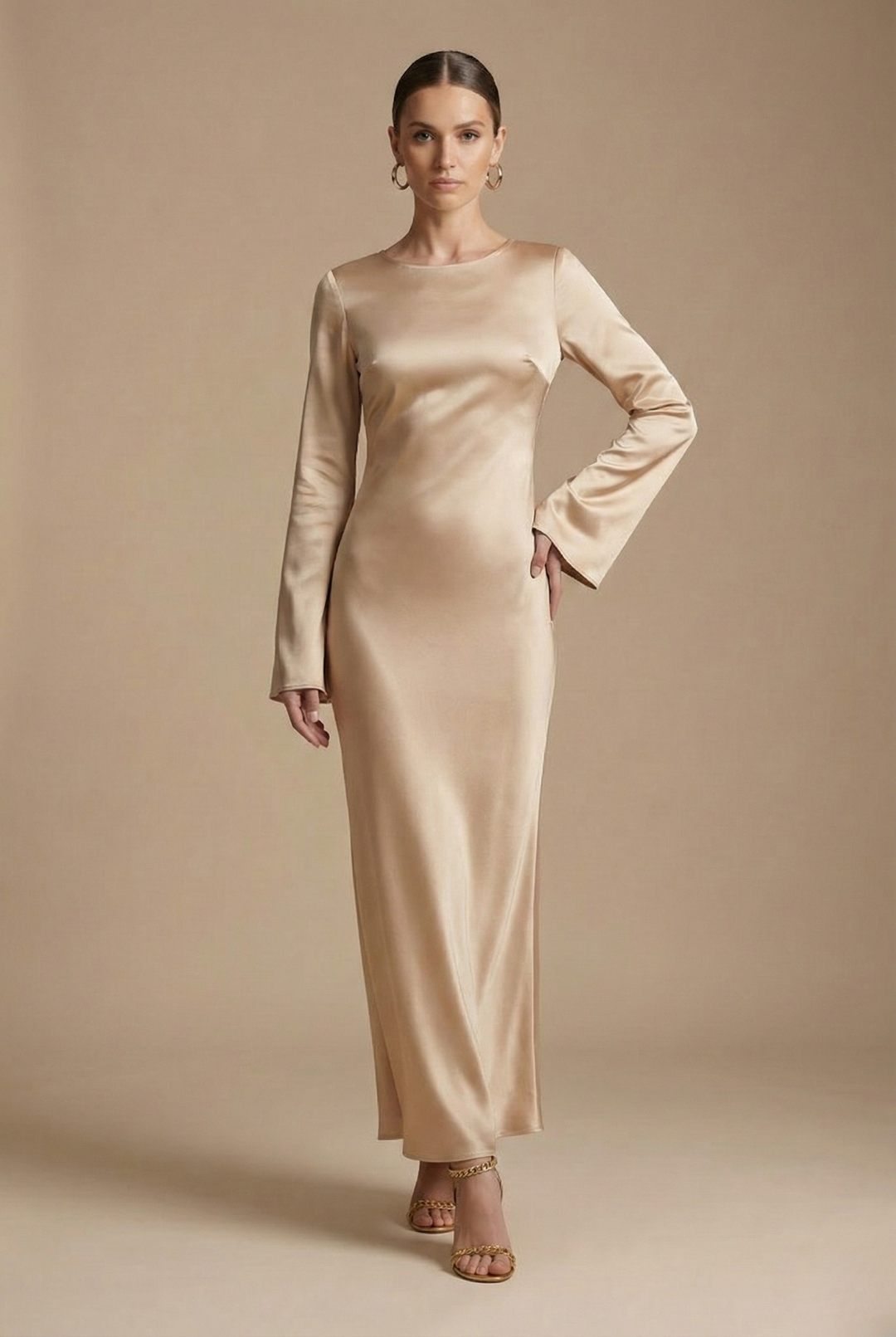 Frances | Stylish Flare Sleeve Fall Wedding Guest Maxi Dress