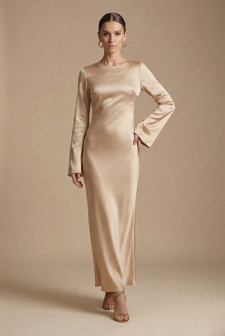 Frances | Stylish Flare Sleeve Fall Wedding Guest Maxi Dress