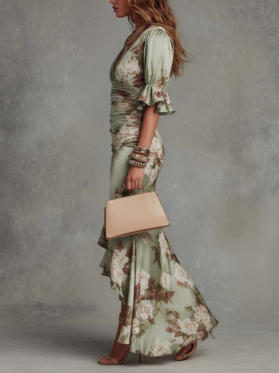 Gloria | Sophisticated Floral Print Fall Wedding Guest Maxi Dress