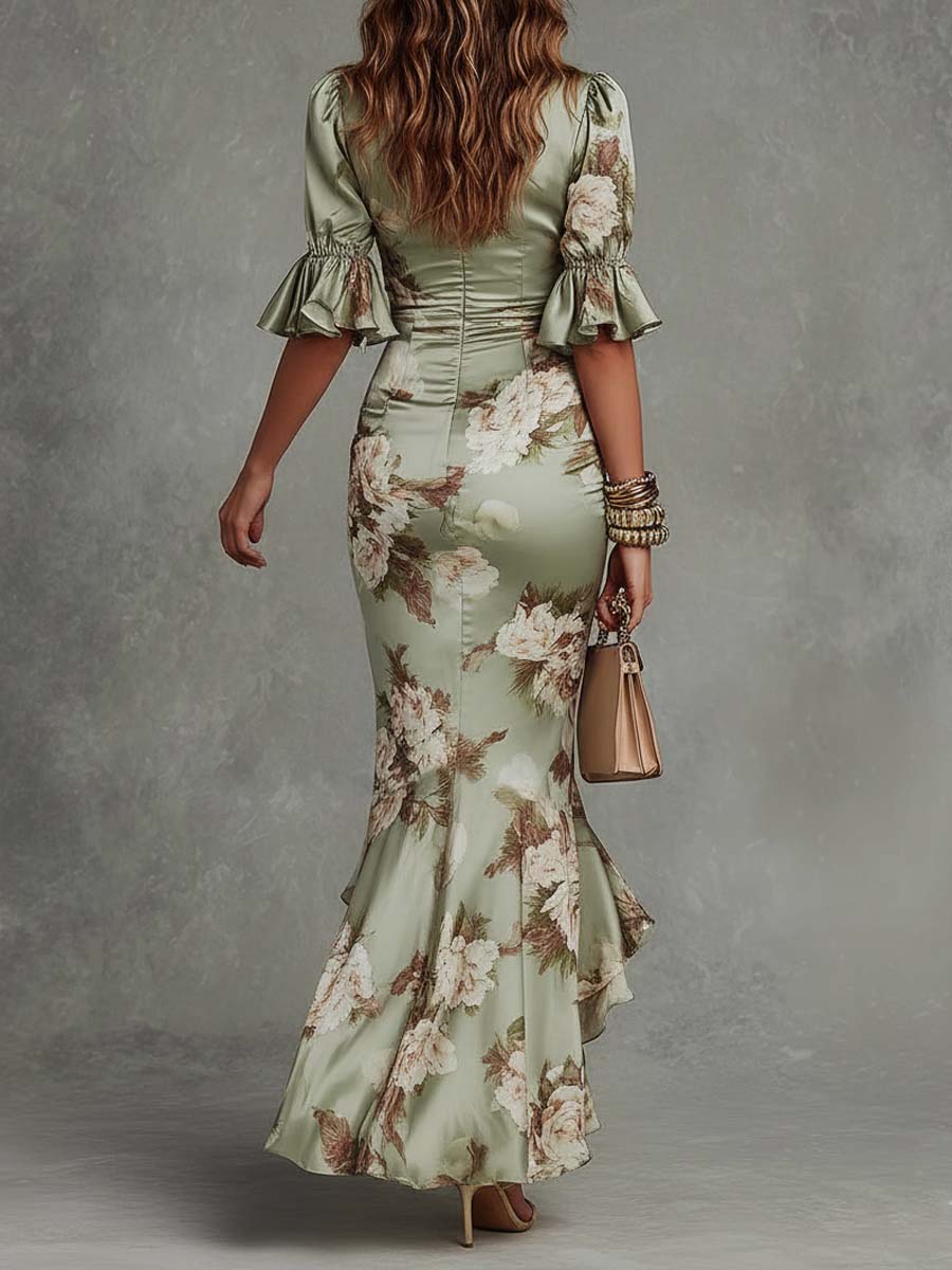 Gloria | Sophisticated Floral Print Fall Wedding Guest Maxi Dress