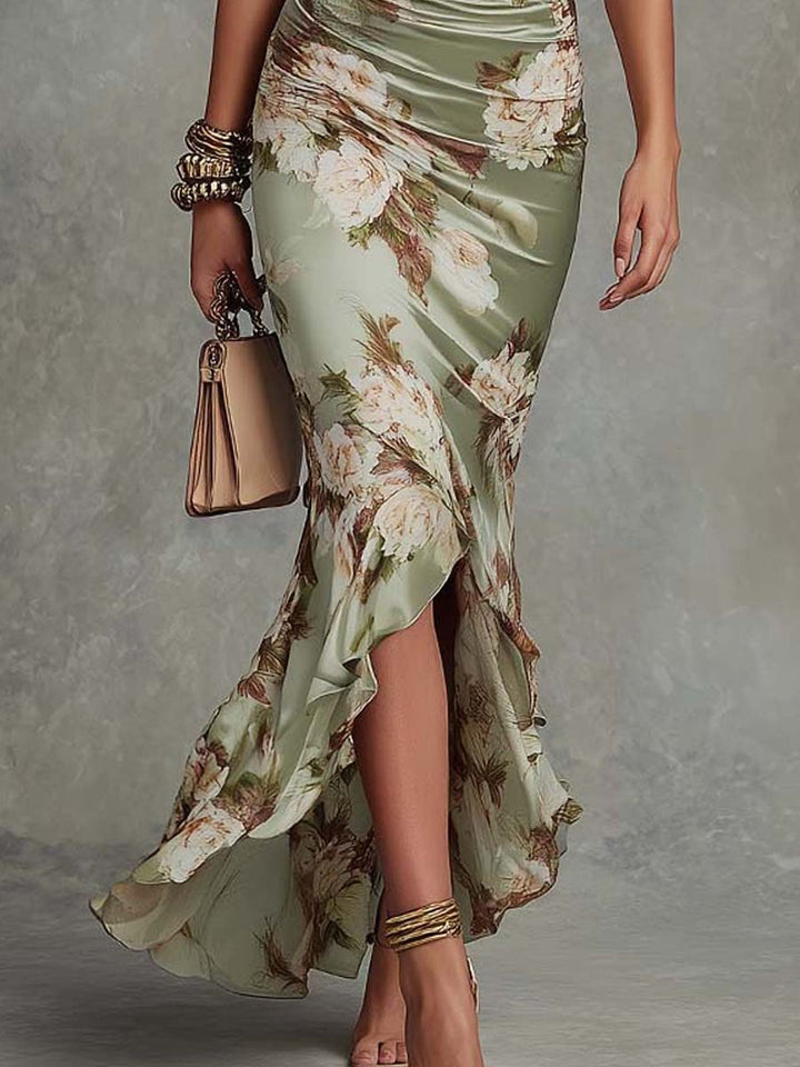 Gloria | Sophisticated Floral Print Fall Wedding Guest Maxi Dress