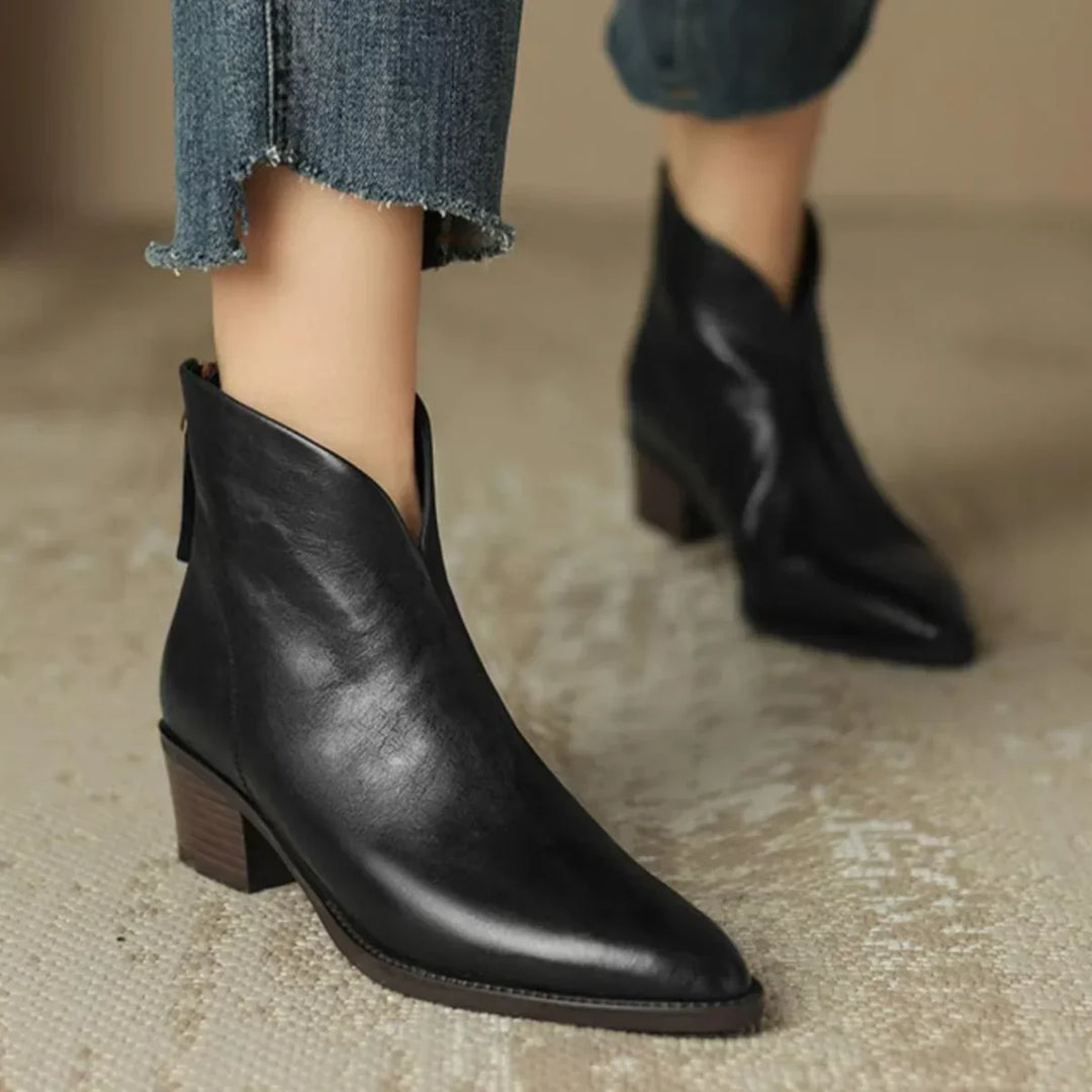 Gloria | Sophisticated Pointed-Toe Block Heel Ankle Boots