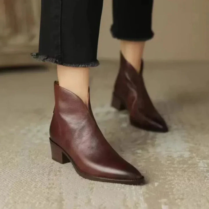 Gloria | Sophisticated Pointed-Toe Block Heel Ankle Boots