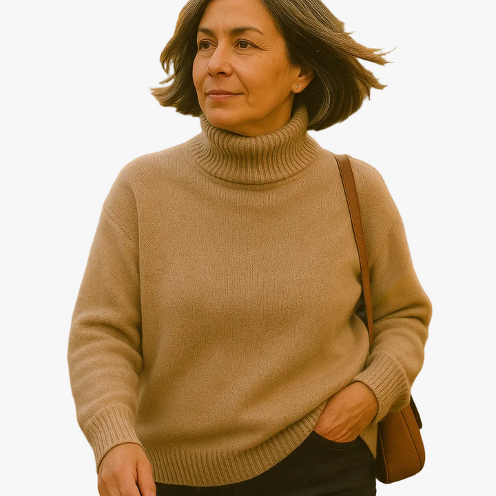 Gloria | Sophisticated Turtleneck Knit Sweater with Ribbed Trim