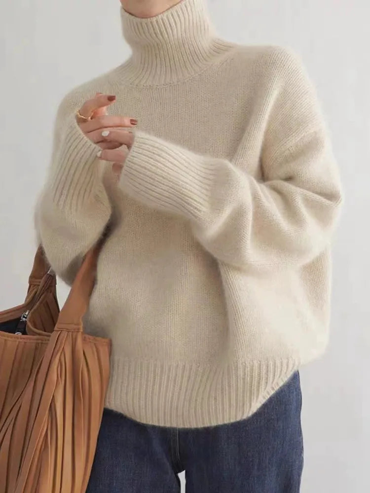 Gloria | Sophisticated Turtleneck Knit Sweater with Ribbed Trim