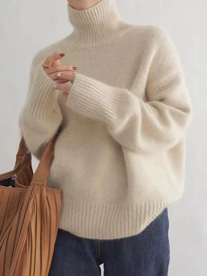 Gloria | Sophisticated Turtleneck Knit Sweater with Ribbed Trim